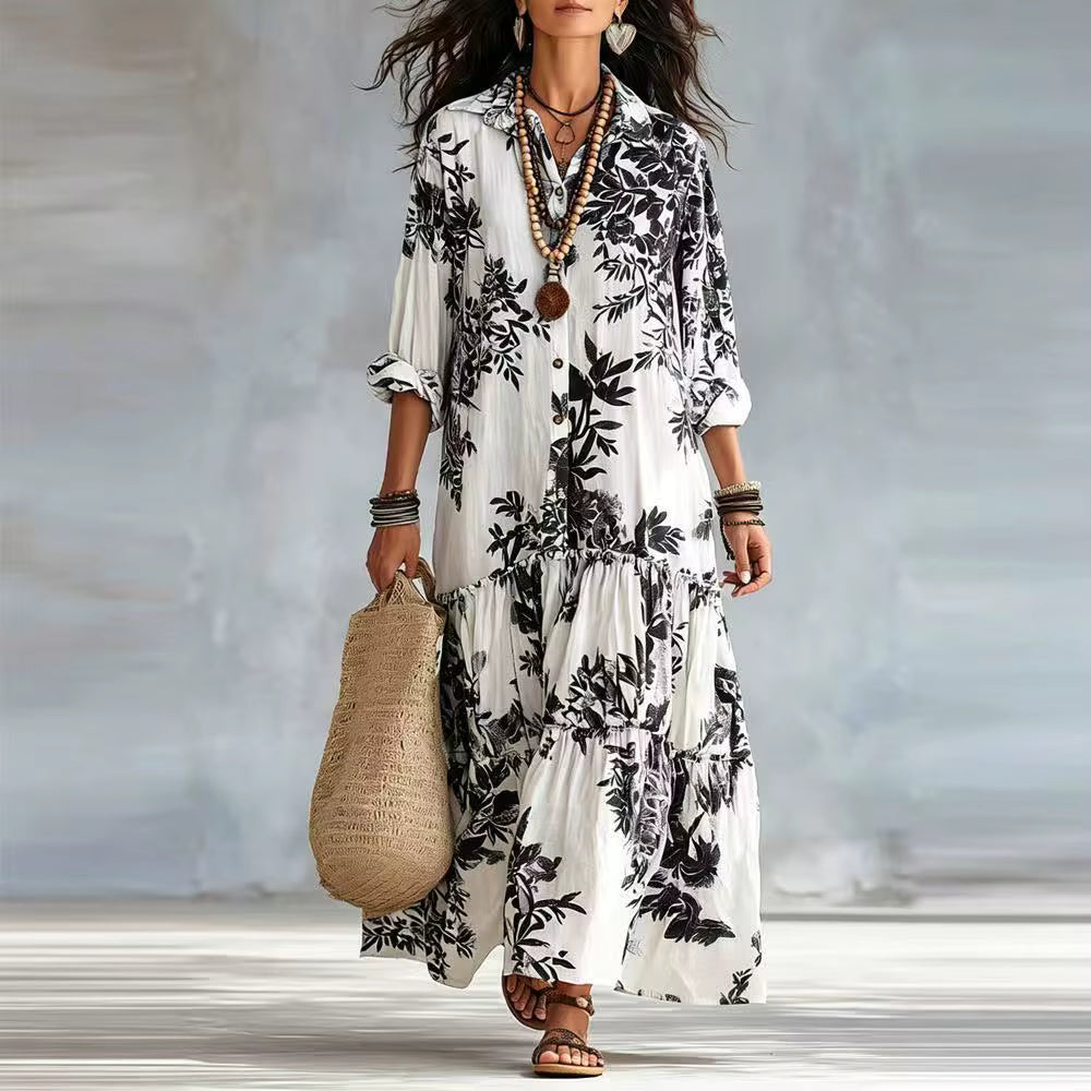 Alizée | Botanical Print Tiered Maxi Dress