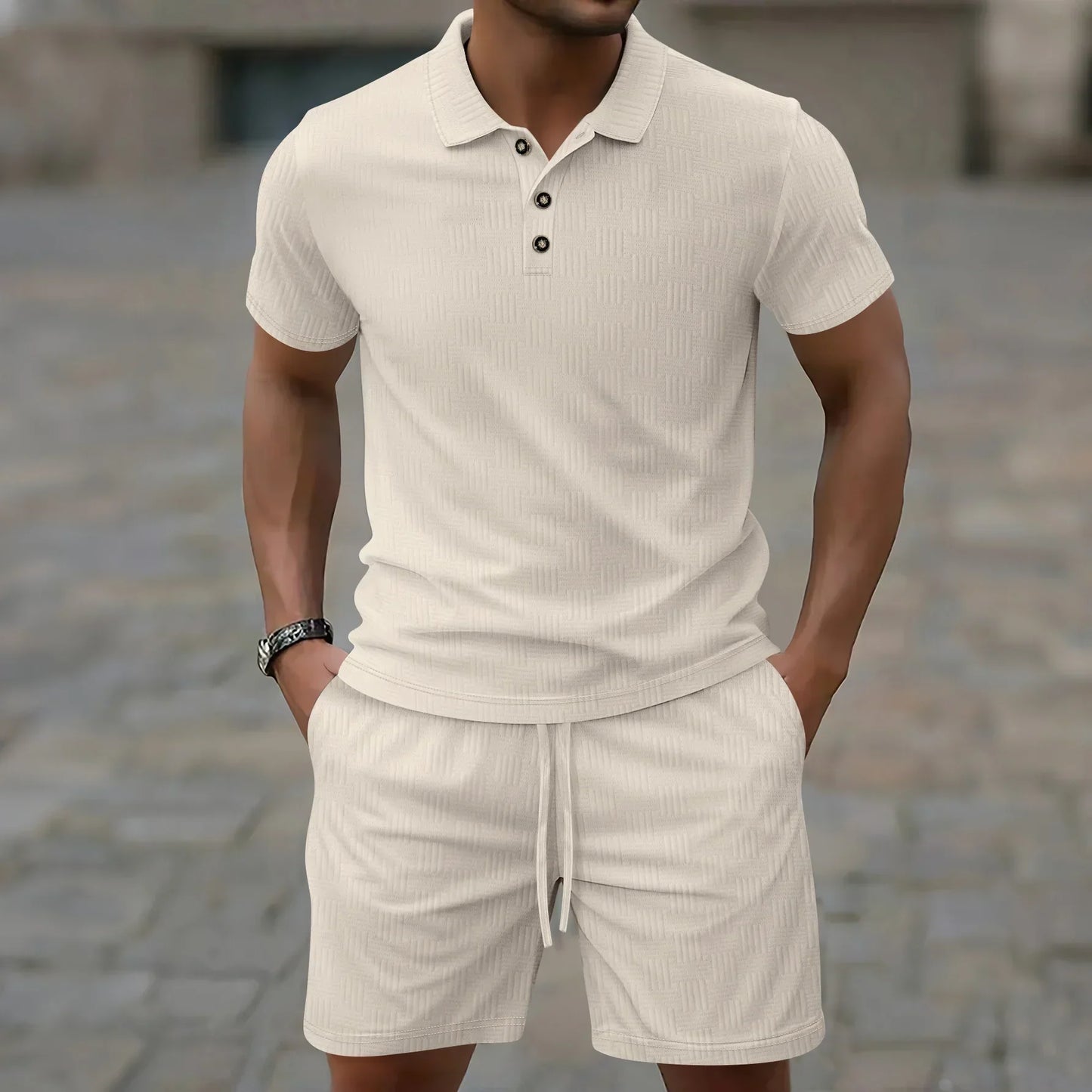 Benedict | Textured Polo And Shorts Set