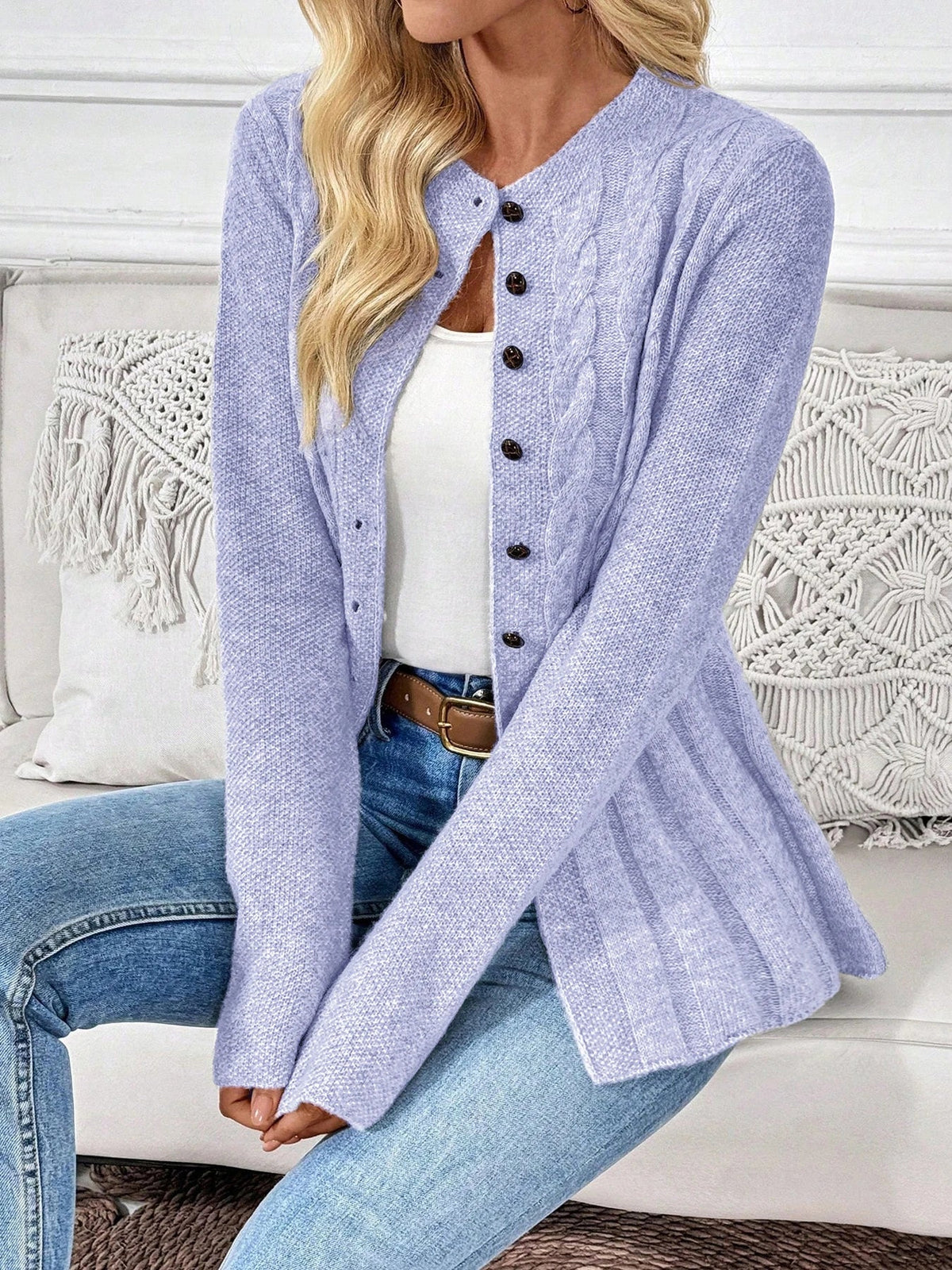 Grazielle | Peplum Cable Knit Cardigan