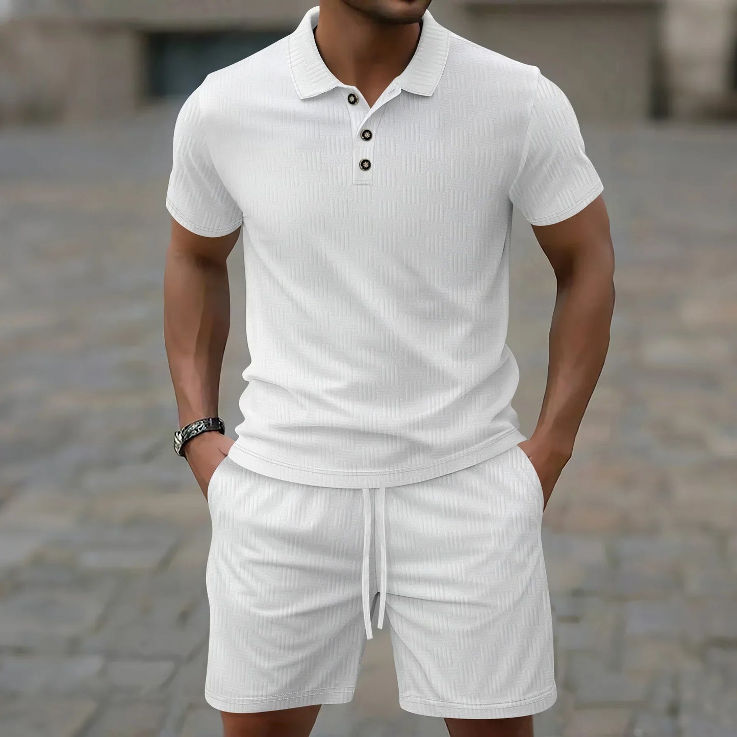 Benedict | Textured Polo And Shorts Set