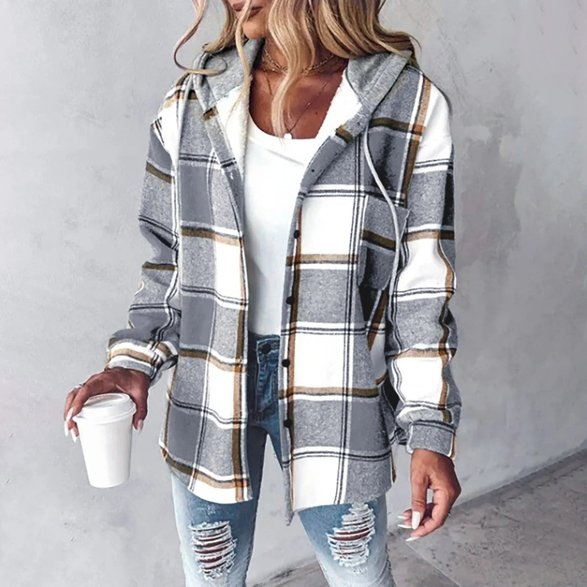 Honelle | Relaxed Plaid Hooded Shirt Jacket