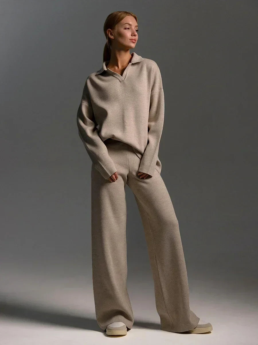 Alessina | Relaxed Collared Knit Two Piece Set