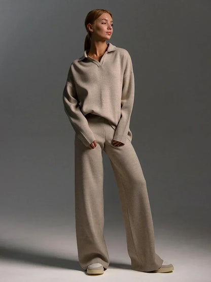 Alessina | Relaxed Collared Knit Two Piece Set