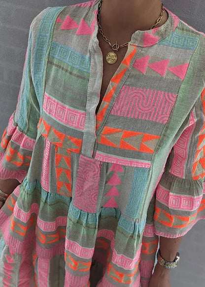 Rosalyn | Geometric Print Tiered Mini Dress