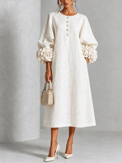 Galatea | Floral Cuff Balloon Sleeve Midi Dress