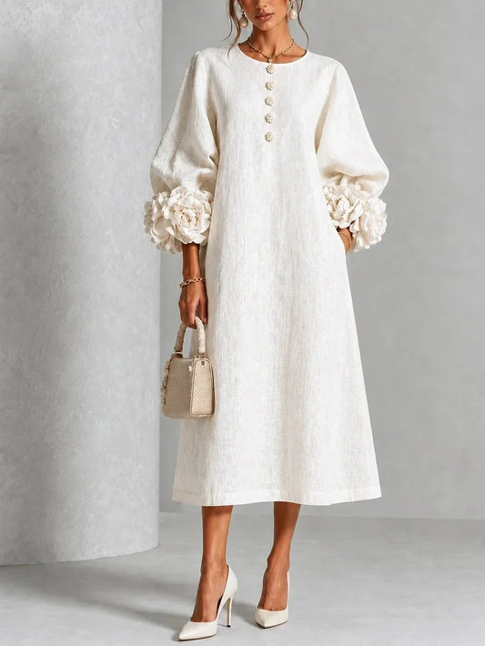 Galatea | Floral Cuff Balloon Sleeve Midi Dress