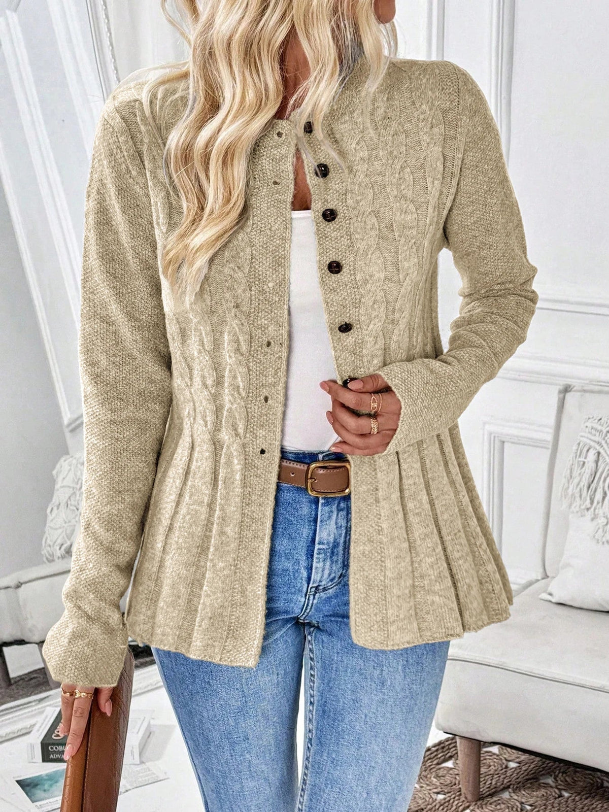 Grazielle | Peplum Cable Knit Cardigan