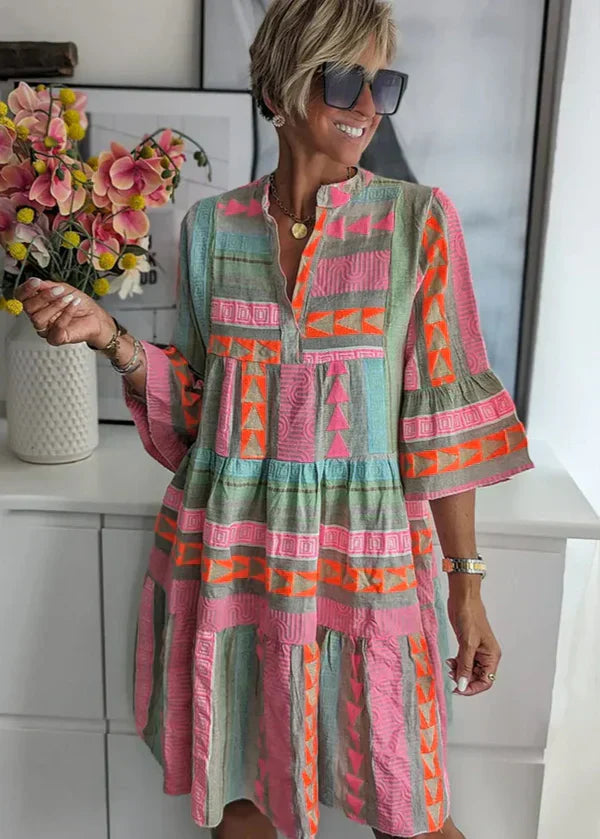 Rosalyn | Geometric Print Tiered Mini Dress