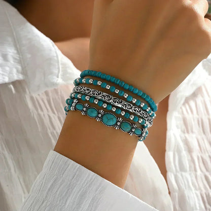 Tressida | Bohemian Turquoise Beaded Bracelet Set