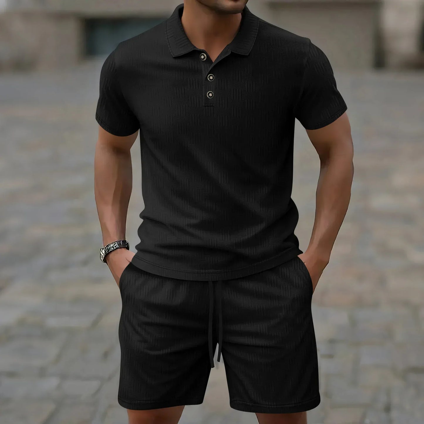 Benedict | Textured Polo And Shorts Set