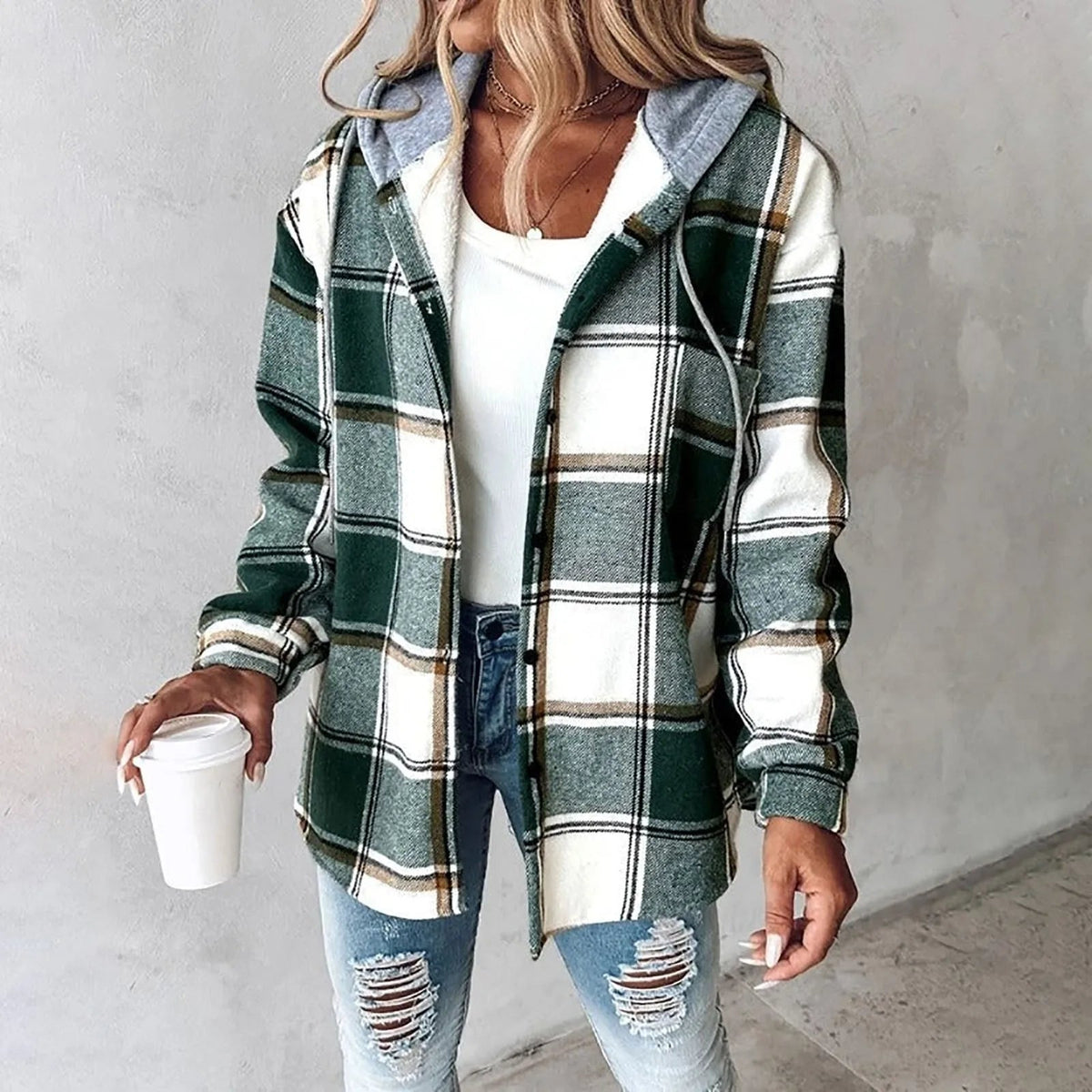 Honelle | Relaxed Plaid Hooded Shirt Jacket