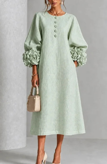 Galatea | Floral Cuff Balloon Sleeve Midi Dress