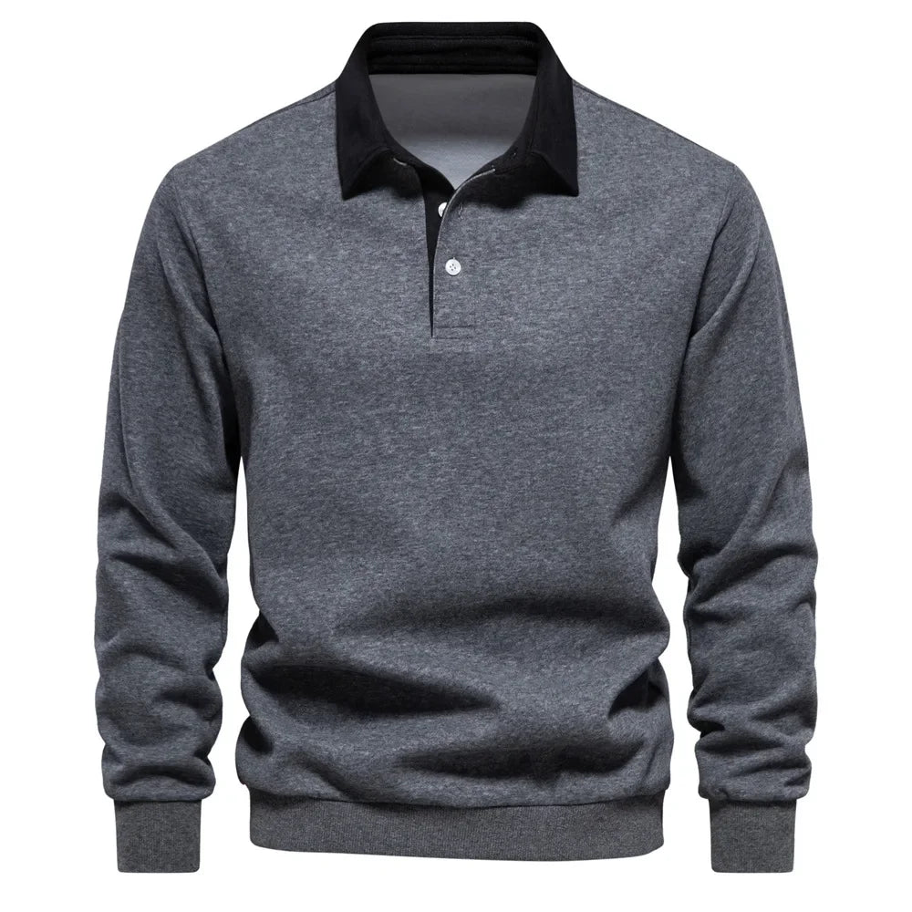 Landon | Contrast Collar Long Sleeve Polo
