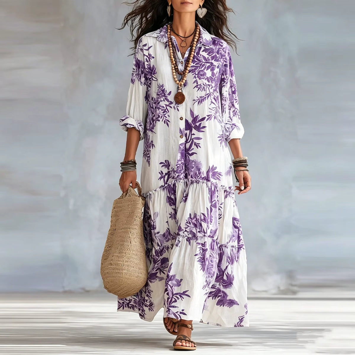 Alizée | Botanical Print Tiered Maxi Dress