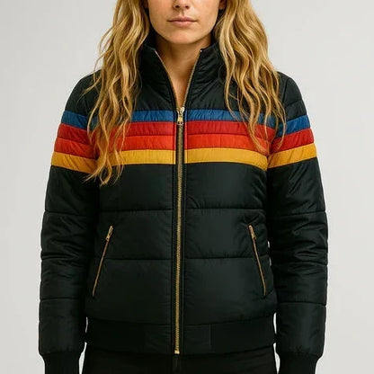 Fallon | Warm Striped Hooded Puffer Jacket