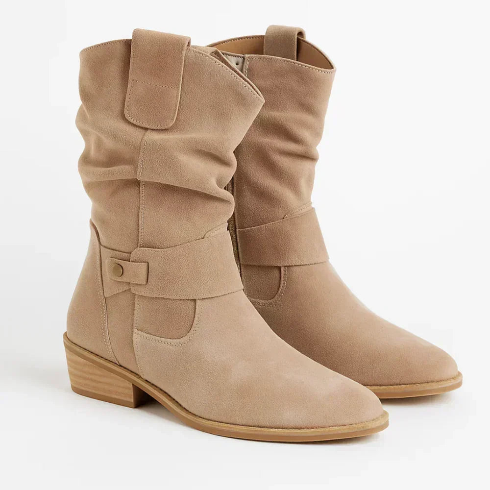 Vaelora | Slouch Suede Mid Calf Boots