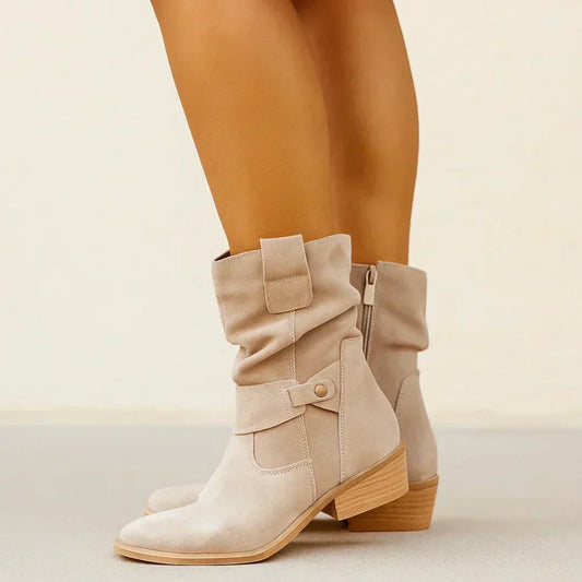 Vaelora | Slouch Suede Mid Calf Boots