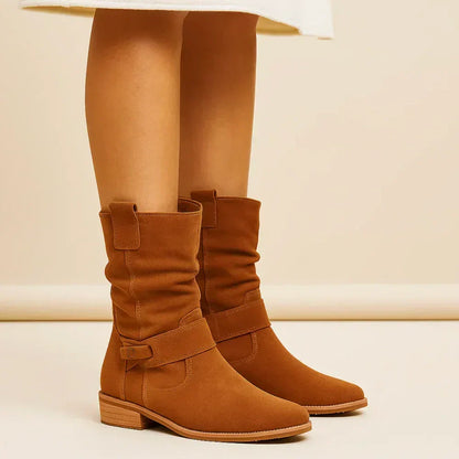 Vaelora | Slouch Suede Mid Calf Boots