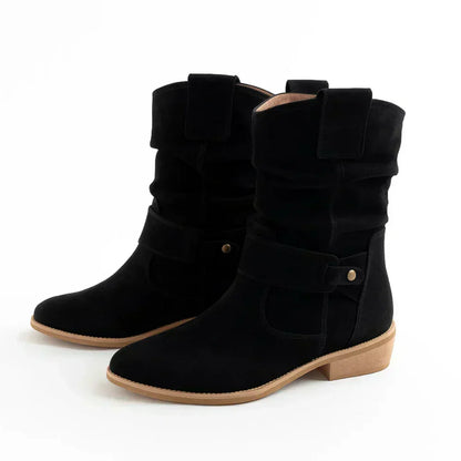 Vaelora | Slouch Suede Mid Calf Boots