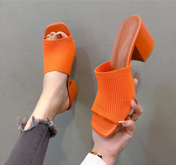 Zephmora | Knit Strap Block Heel Sandals