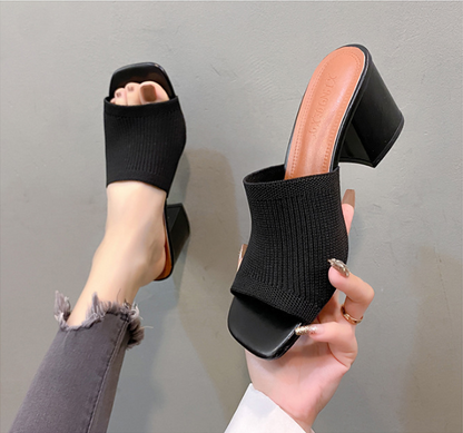 Zephmora | Knit Strap Block Heel Sandals