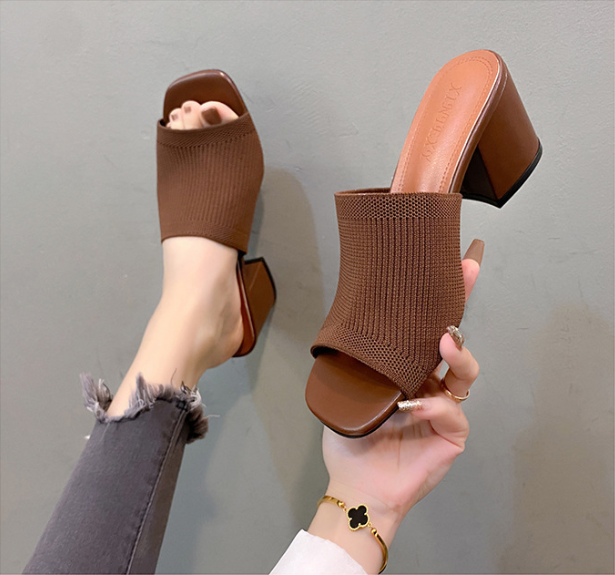 Zephmora | Knit Strap Block Heel Sandals