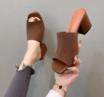Zephmora | Knit Strap Block Heel Sandals