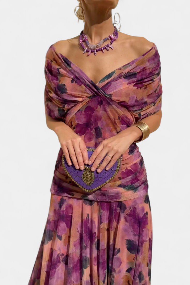 Mirevanna | Twist Front Printed Evening Dress