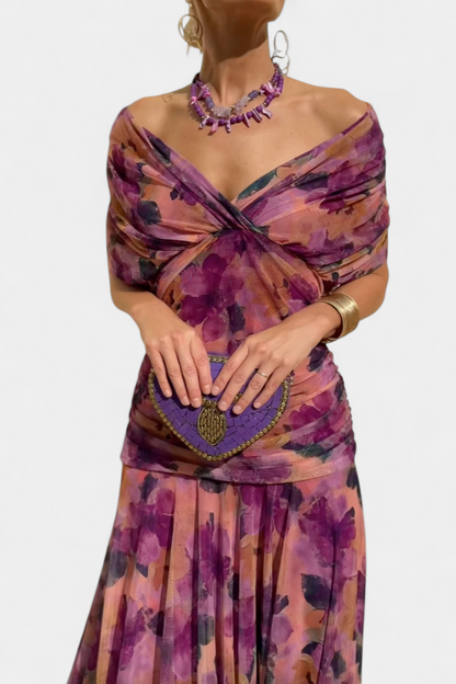 Mirevanna | Twist Front Printed Evening Dress