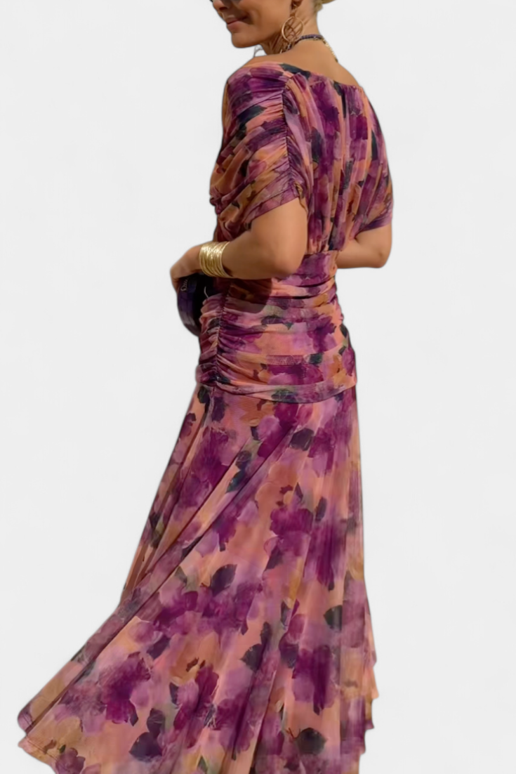 Mirevanna | Twist Front Printed Evening Dress