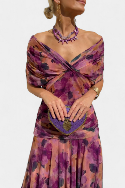 Mirevanna | Twist Front Printed Evening Dress