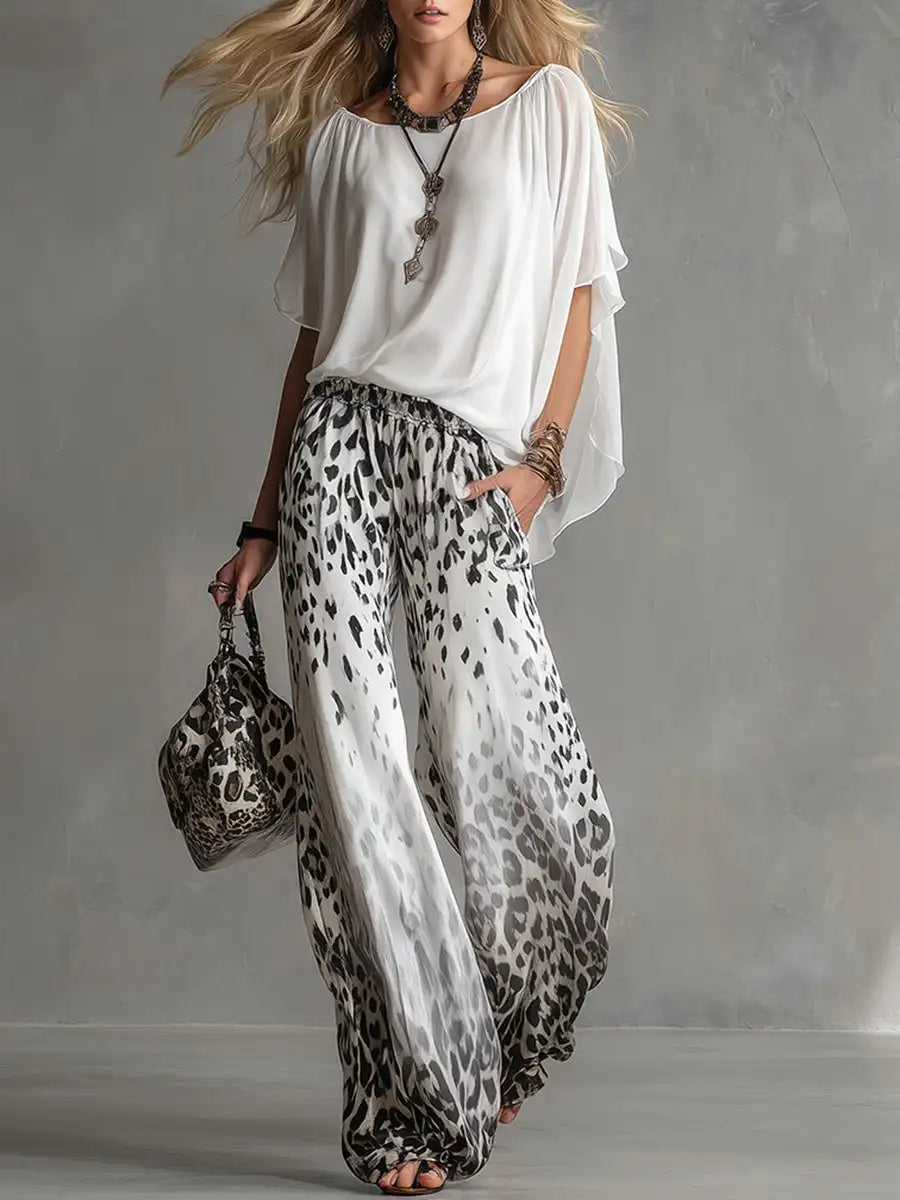 Elyzara | Flowing Chiffon Top and Wide Leg Trouser Set