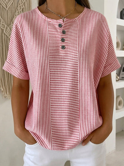 Arvella | Striped Henley Casual Blouse