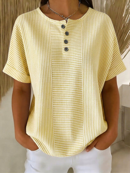 Arvella | Striped Henley Casual Blouse