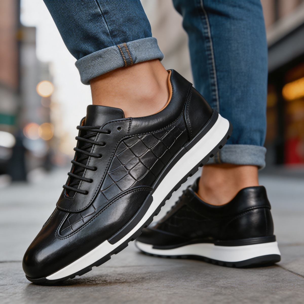 Leander | Embossed Lace Up Walking Shoes