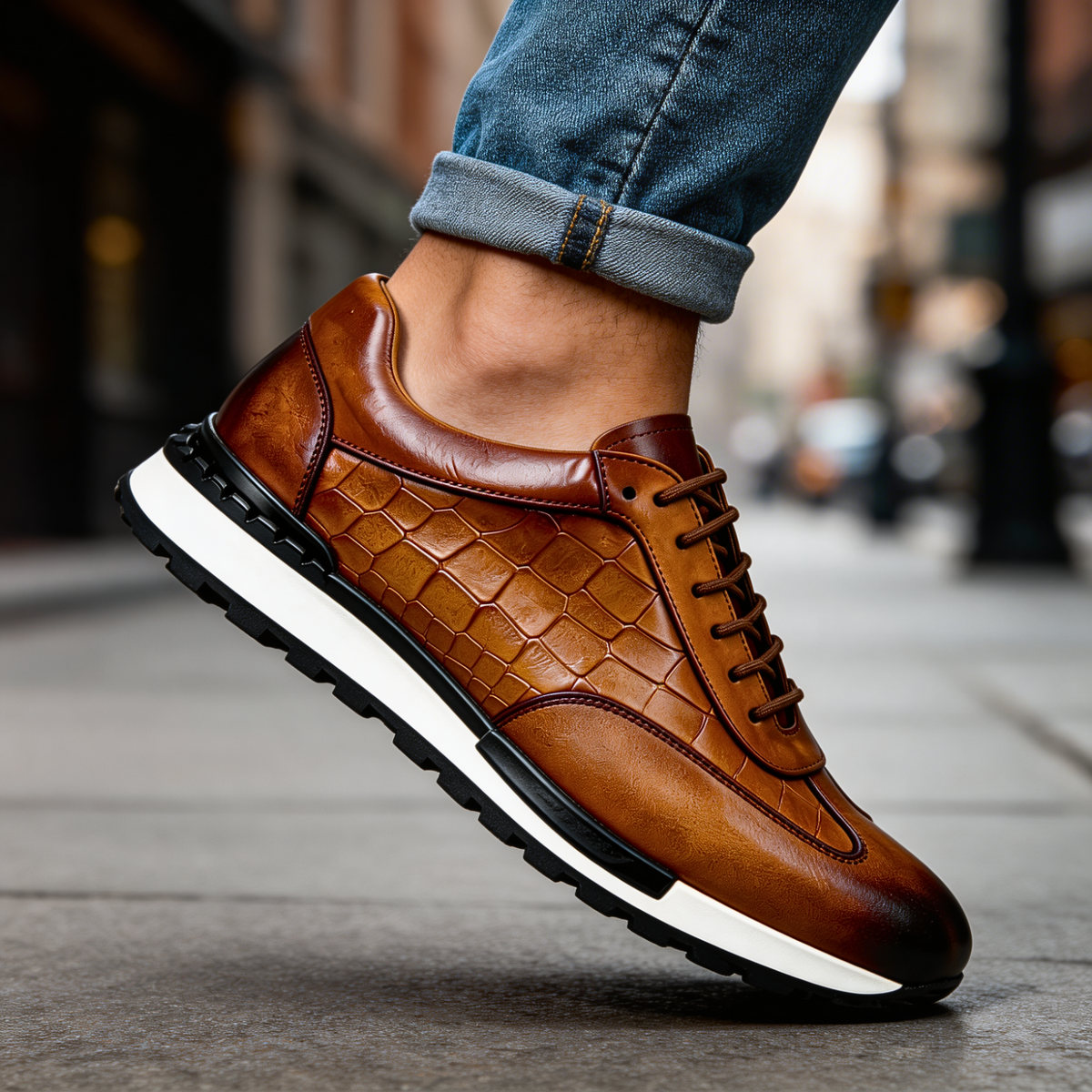 Leander | Embossed Lace Up Walking Shoes