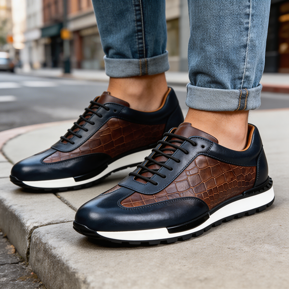 Leander | Embossed Lace Up Walking Shoes