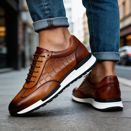Leander | Embossed Lace Up Walking Shoes