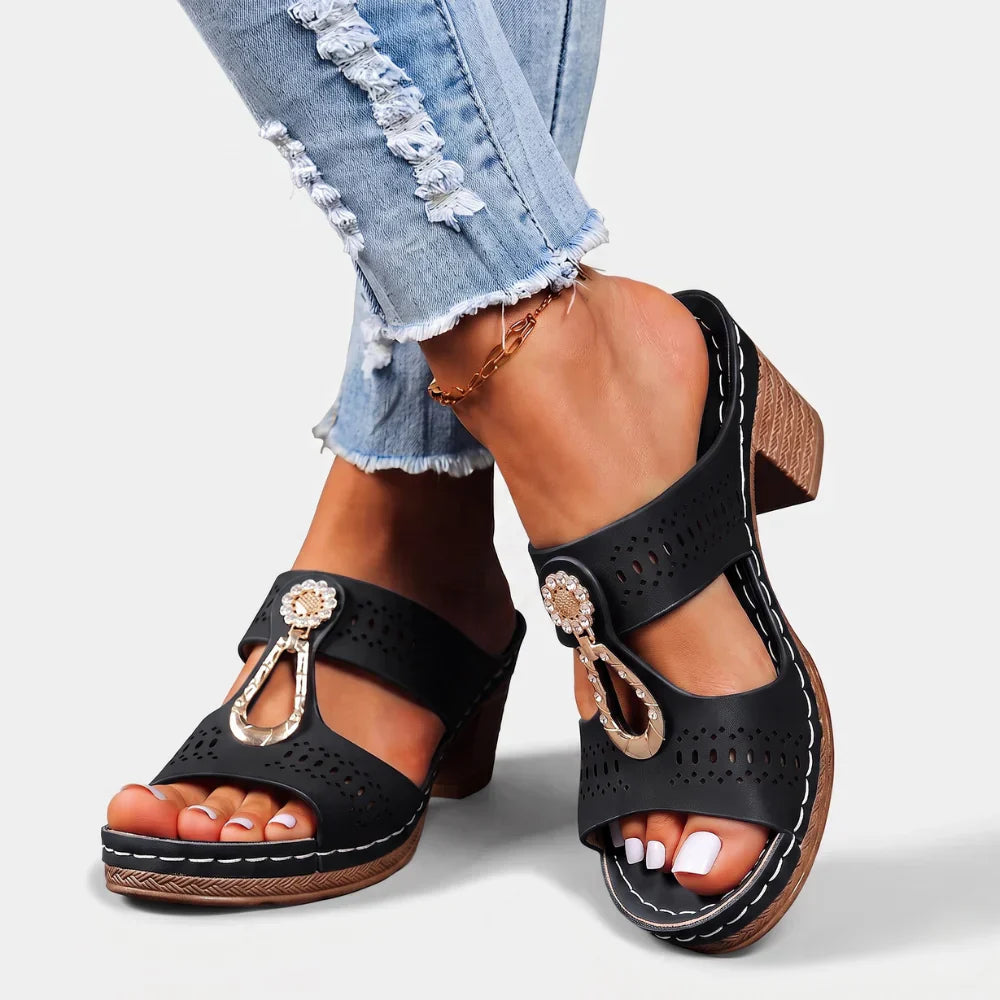 Brinleigh | Open Toe Ornament Heel Sandals