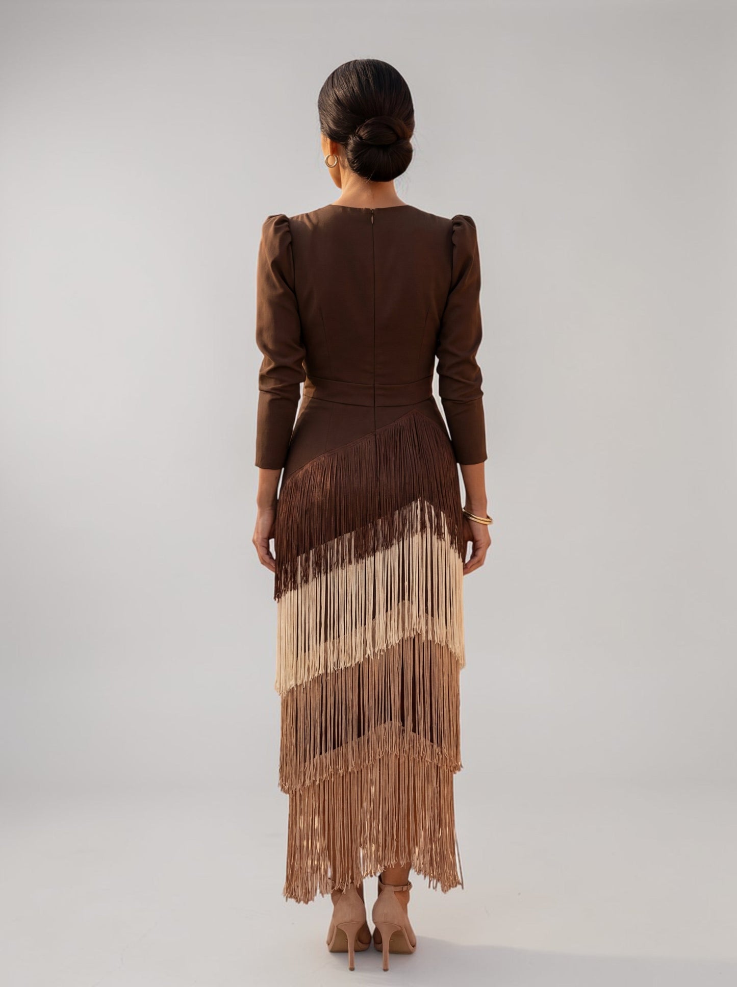 Velmirelle | Fringe Detail Evening Midi Dress