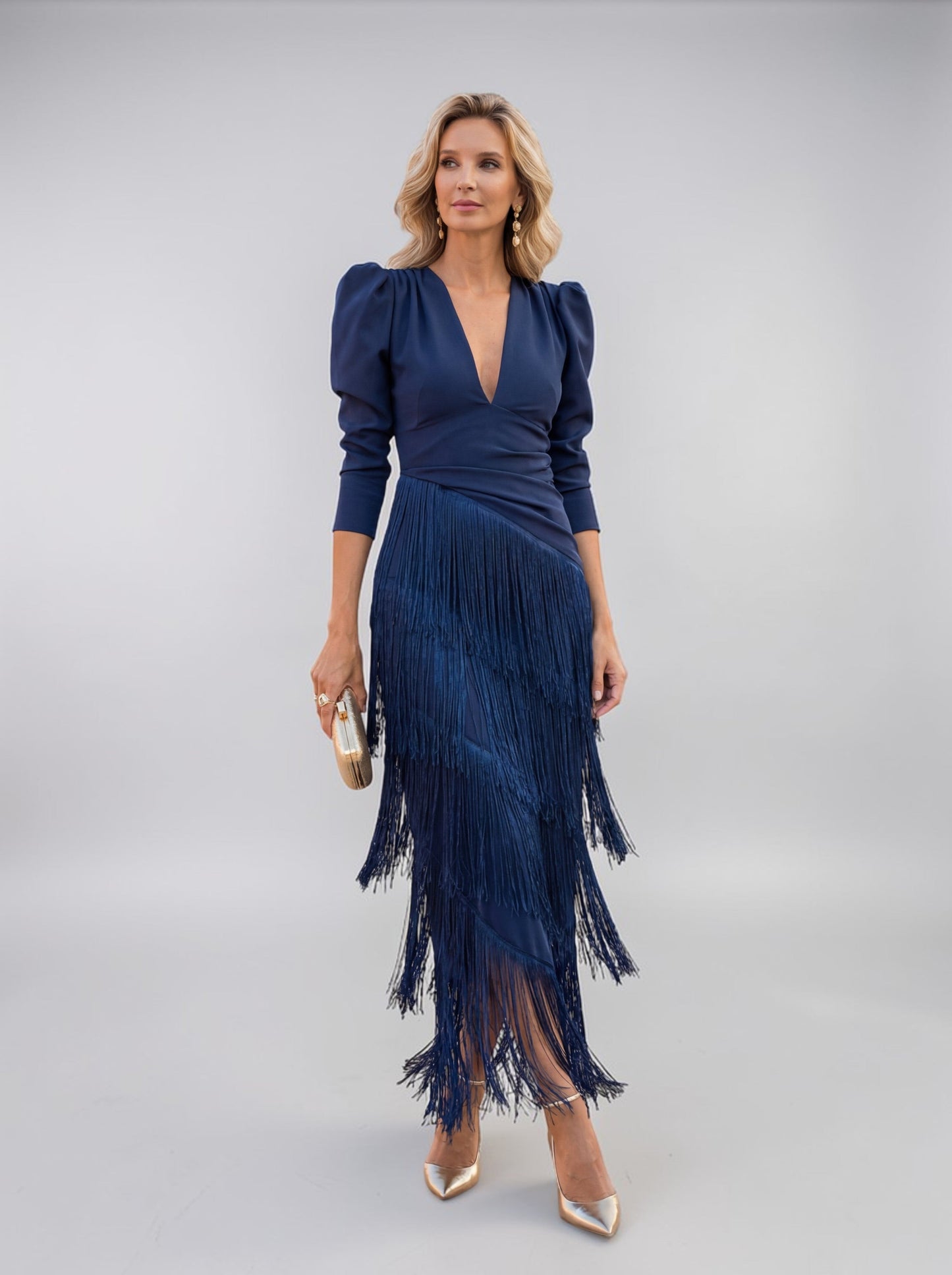 Velmirelle | Fringe Detail Evening Midi Dress