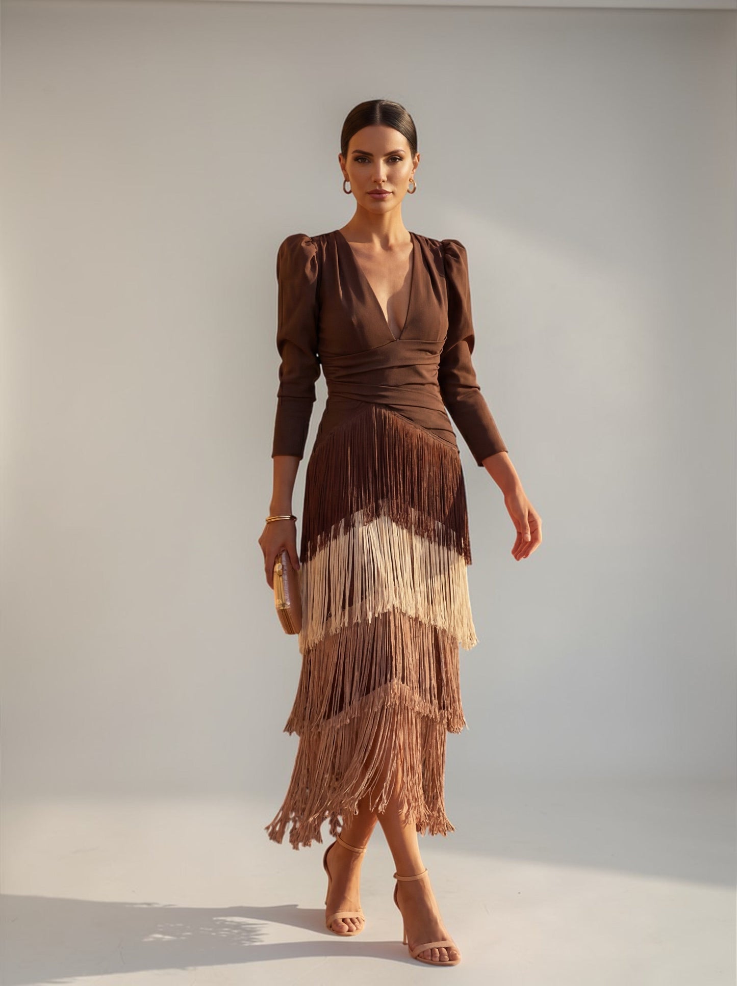 Velmirelle | Fringe Detail Evening Midi Dress