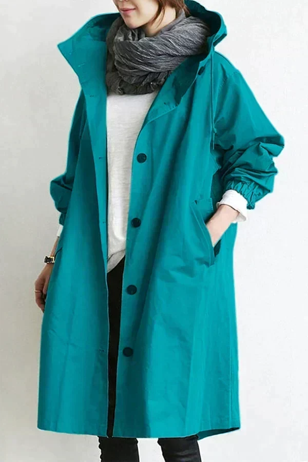 Varenne | Lightweight Button Front Hooded Coat