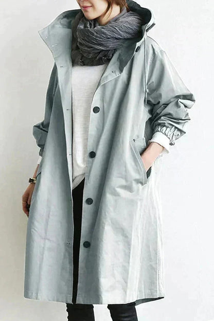 Varenne | Lightweight Button Front Hooded Coat