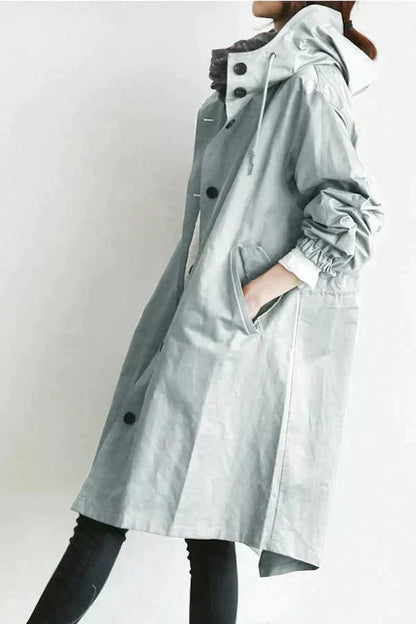 Varenne | Lightweight Button Front Hooded Coat