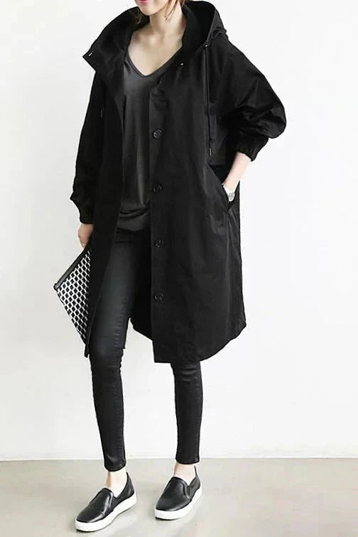 Varenne | Lightweight Button Front Hooded Coat