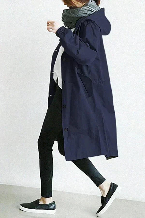 Varenne | Lightweight Button Front Hooded Coat