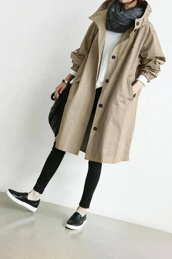 Varenne | Lightweight Button Front Hooded Coat