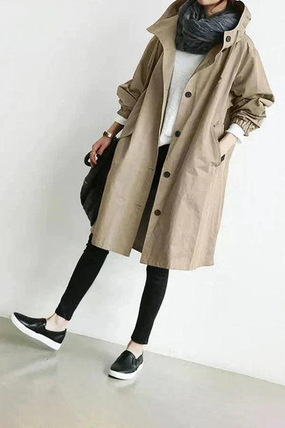 Varenne | Lightweight Button Front Hooded Coat