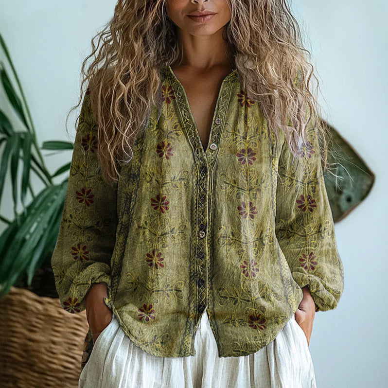Coralia | Bohemian Button Front Blouse